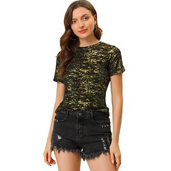 Women's Disco Outfit Party Club Sparkly Rainbow Metallic Top