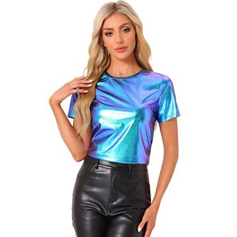 Women's Disco Outfit Party Club Sparkly Rainbow Metallic Top