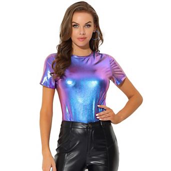 Women's Disco Outfit Party Club Sparkly Rainbow Metallic Top