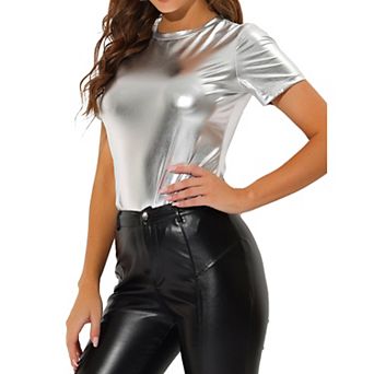 Women's Disco Outfit Party Club Sparkly Rainbow Metallic Top