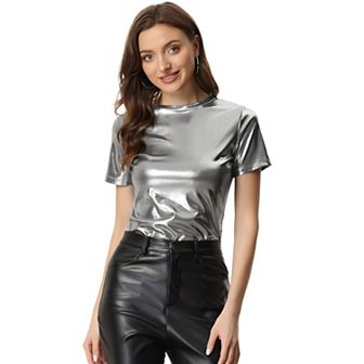 Women's Disco Outfit Party Club Sparkly Rainbow Metallic Top
