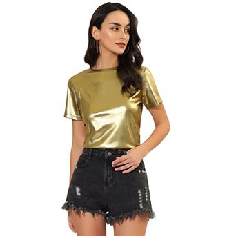 Women's Disco Outfit Party Club Sparkly Rainbow Metallic Top