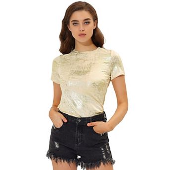 Women's Disco Outfit Party Club Sparkly Rainbow Metallic Top