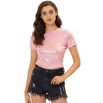 Women's Disco Outfit Party Club Sparkly Rainbow Metallic Top