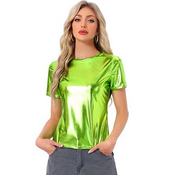Women's Disco Outfit Party Club Sparkly Rainbow Metallic Top