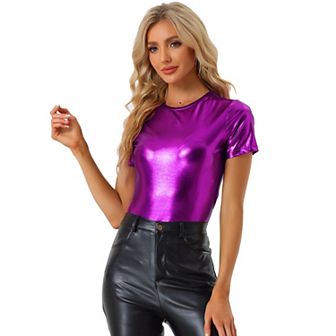 Women's Disco Outfit Party Club Sparkly Rainbow Metallic Top