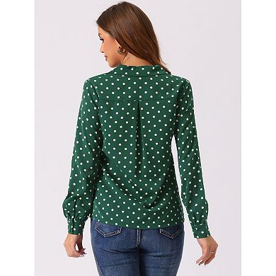 Women's Heart Polka Dots Button up V Neck Long Sleeve Shirts