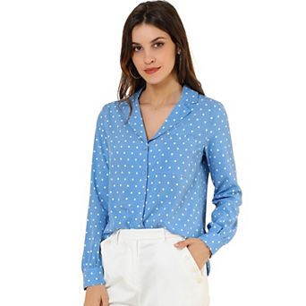 Women's Heart Polka Dots Button up V Neck Long Sleeve Shirts
