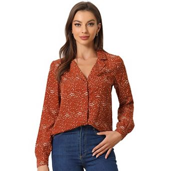 Women's Heart Polka Dots Button up V Neck Long Sleeve Shirts
