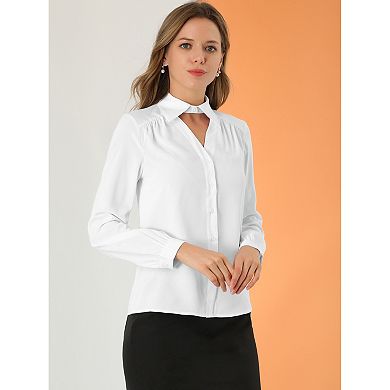 Women's Choker Neck Blouse Long Sleeve Turn Down Collar Work Shirt