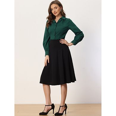 Women's Long Sleeve Button Down Shirt Vintage Collared Work Blouse