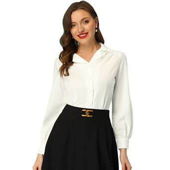 Women's Long Sleeve Button Down Shirt Vintage Collared Work Blouse