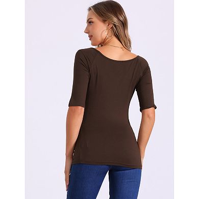 Women's Half Sleeves Scoop Neck Fitted Layering Top T-shirt