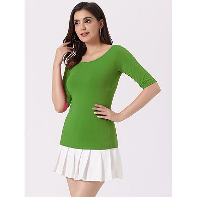 Women's Half Sleeves Scoop Neck Fitted Layering Top T-Shirt