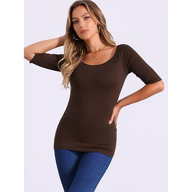 Women's Half Sleeves Scoop Neck Fitted Layering Top T-shirt