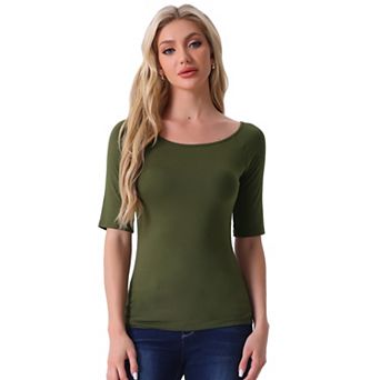 Women's Half Sleeves Scoop Neck Fitted Layering Top T-Shirt