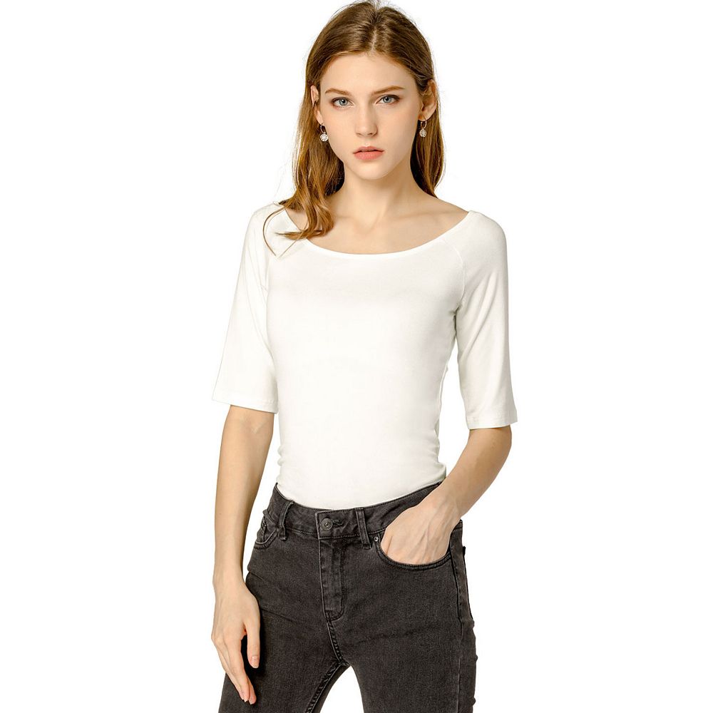 Women's Half Sleeves Scoop Neck Fitted Layering Top T-shirt