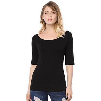 Women's Half Sleeves Scoop Neck Fitted Layering Top T-Shirt
