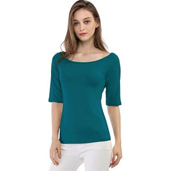 Women's Half Sleeves Scoop Neck Fitted Layering Top T-Shirt