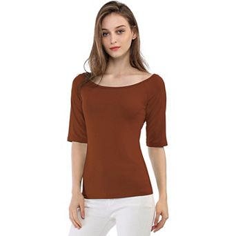 Women's Half Sleeves Scoop Neck Fitted Layering Top T-Shirt