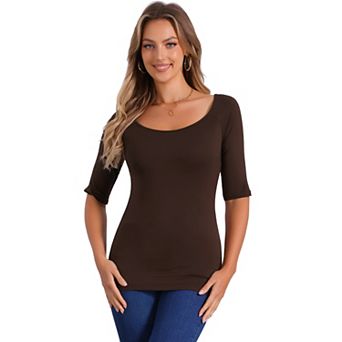Women's Half Sleeves Scoop Neck Fitted Layering Top T-Shirt