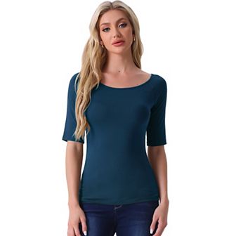 Women's Half Sleeves Scoop Neck Fitted Layering Top T-Shirt