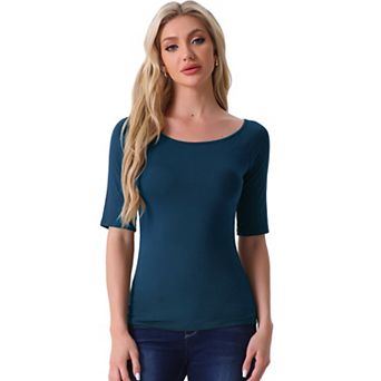 Women's Half Sleeves Scoop Neck Fitted Layering Top T-Shirt