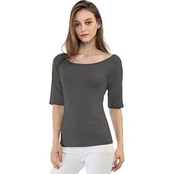 Women's Half Sleeves Scoop Neck Fitted Layering Top T-Shirt