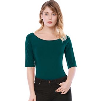 Women's Half Sleeves Scoop Neck Fitted Layering Top T-Shirt