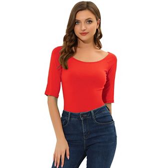 Women's Half Sleeves Scoop Neck Fitted Layering Top T-Shirt