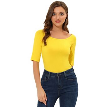 Women's Half Sleeves Scoop Neck Fitted Layering Top T-Shirt