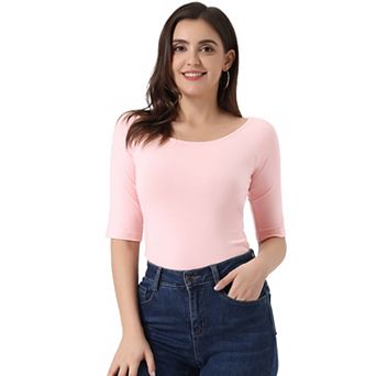 Women's Half Sleeves Scoop Neck Fitted Layering Top T-Shirt