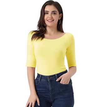 Women's Half Sleeves Scoop Neck Fitted Layering Top T-Shirt