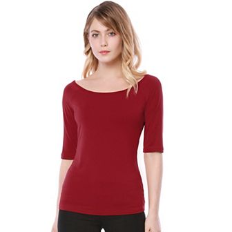 Women's Half Sleeves Scoop Neck Fitted Layering Top T-Shirt