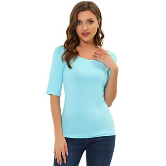 Women's Half Sleeves Scoop Neck Fitted Layering Top T-Shirt