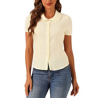Women's Vintage Sweet Doll Collar Button Down Soft Shirt