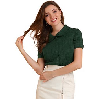 Women's Vintage Sweet Doll Collar Button Down Soft Shirt