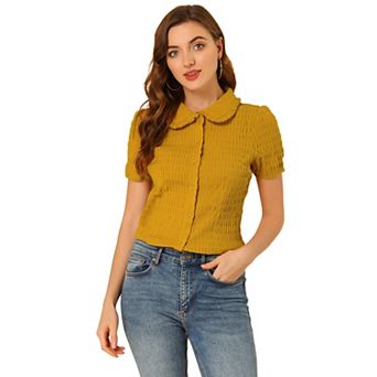 Women's Vintage Sweet Doll Collar Button Down Soft Shirt