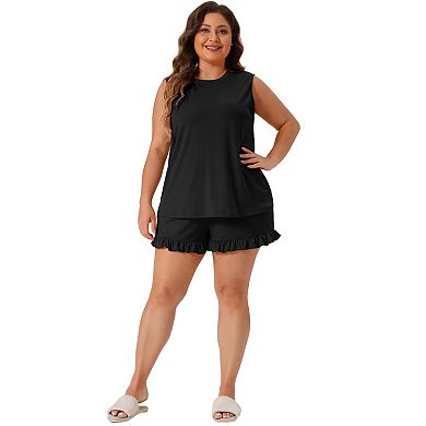 Plus Size Pajamas Set For Women Knit Tank Top Sleepwear