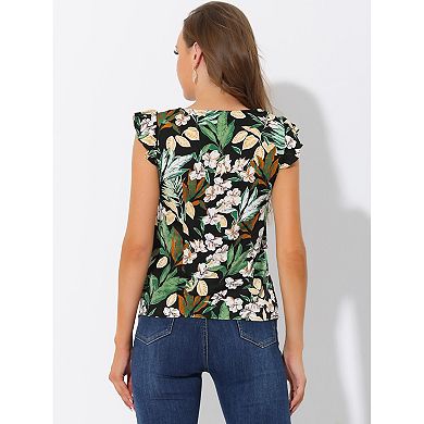 Women's Tropical Printed Square Neck Ruffle Tank Top