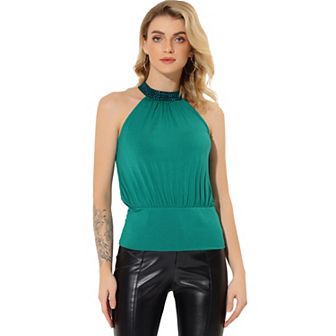 Women's Sequins Halter Neck Solid Color Party Tank Tops