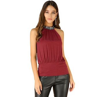 Women's Sequins Halter Neck Solid Color Party Tank Tops