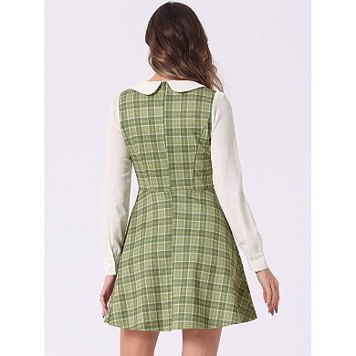 Women's Plaid Peter Pan Collar Long Sleeve Mini A-Line Dress