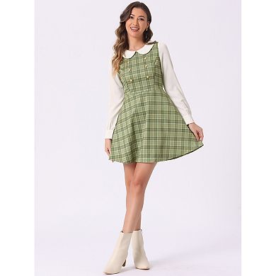 Women's Plaid Peter Pan Collar Long Sleeve Mini A-Line Dress