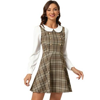 Women's Plaid Peter Pan Collar Long Sleeve Mini A-Line Dress