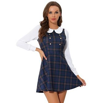 Women's Plaid Peter Pan Collar Long Sleeve Mini A-Line Dress