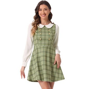 Women's Plaid Peter Pan Collar Long Sleeve Mini A-Line Dress