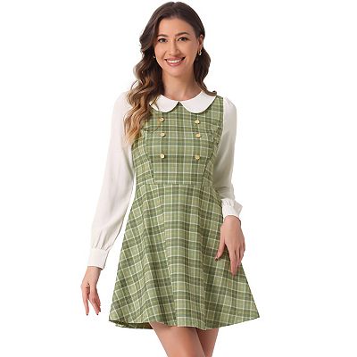 Women's Plaid Peter Pan Collar Long Sleeve Mini A-Line Dress