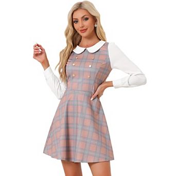 Women's Plaid Peter Pan Collar Long Sleeve Mini A-line Dress