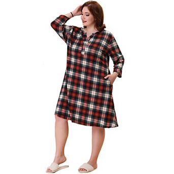 Plus Size Nightgown for Women Plaid V Neck Loungewear